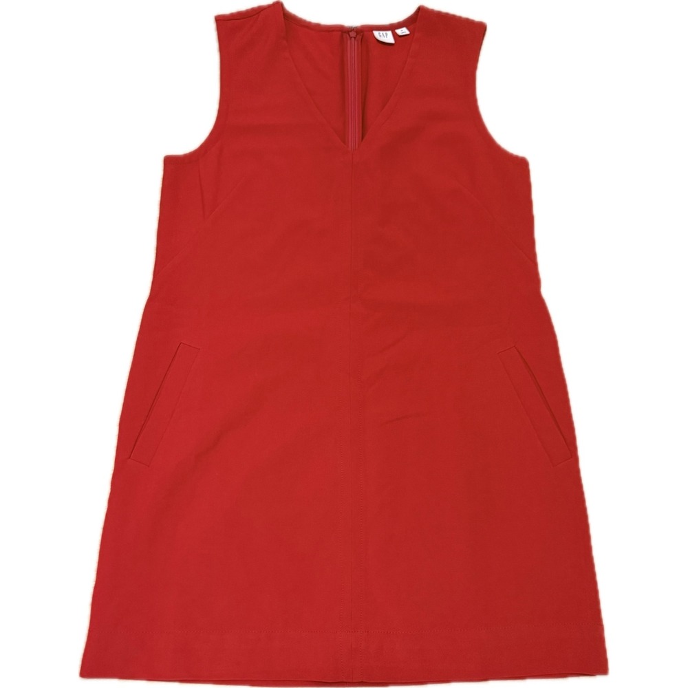 Gap Womens Red Sleeveless V-Neck Shift Dress with Pockets Size M Mini A-Line
